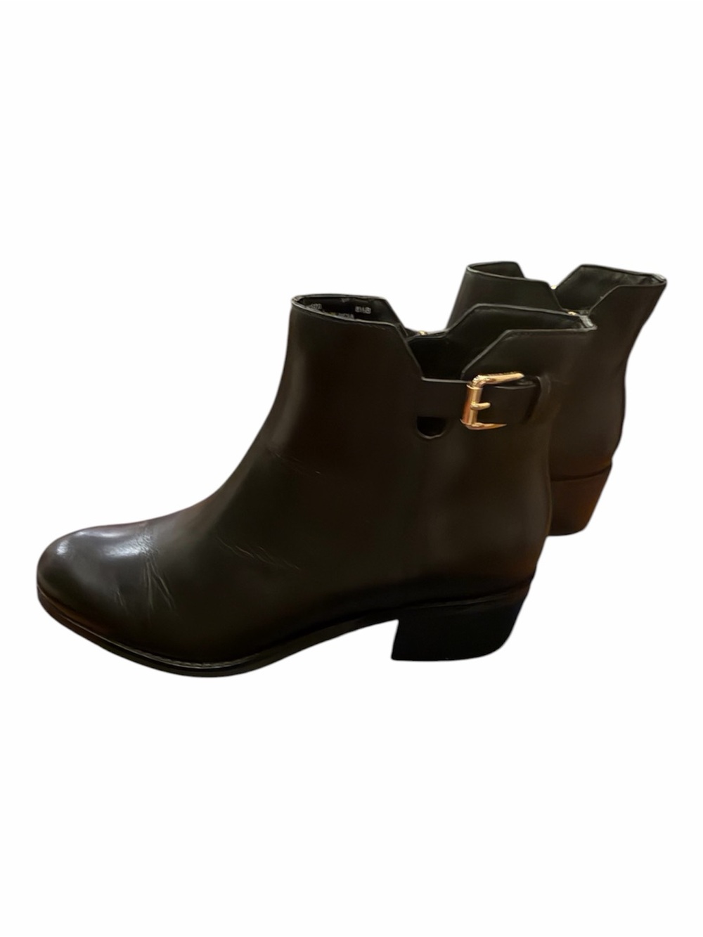 New Cole Haan Kaidyn Black Ankle Booties with Gold Buckle Accent